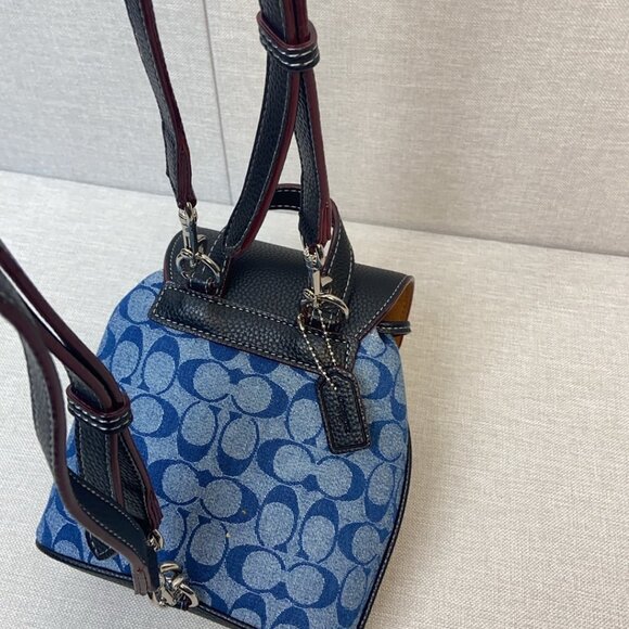 COACH Classic Jacquard Blue Denim Mini Backpack - Picture 4 of 8